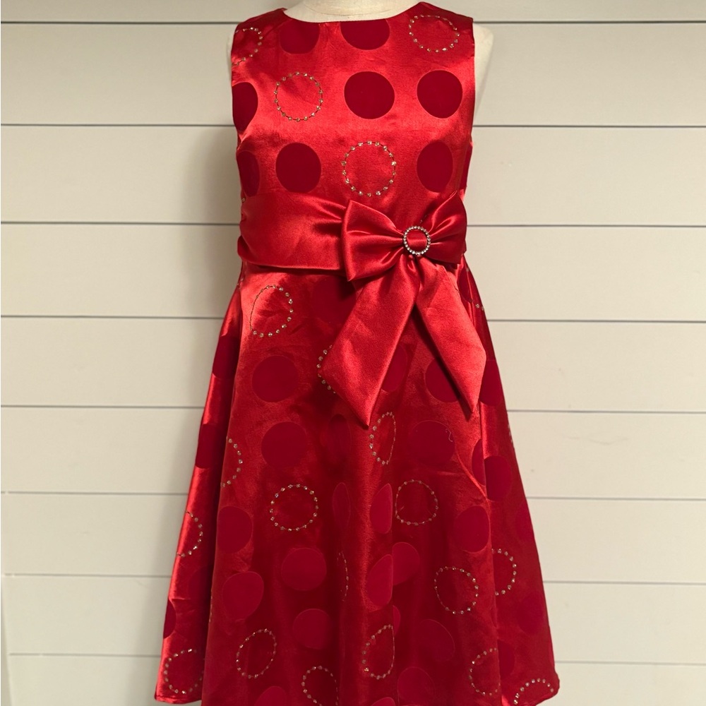 Rare Editions Red Polka Dot Dress with Bow